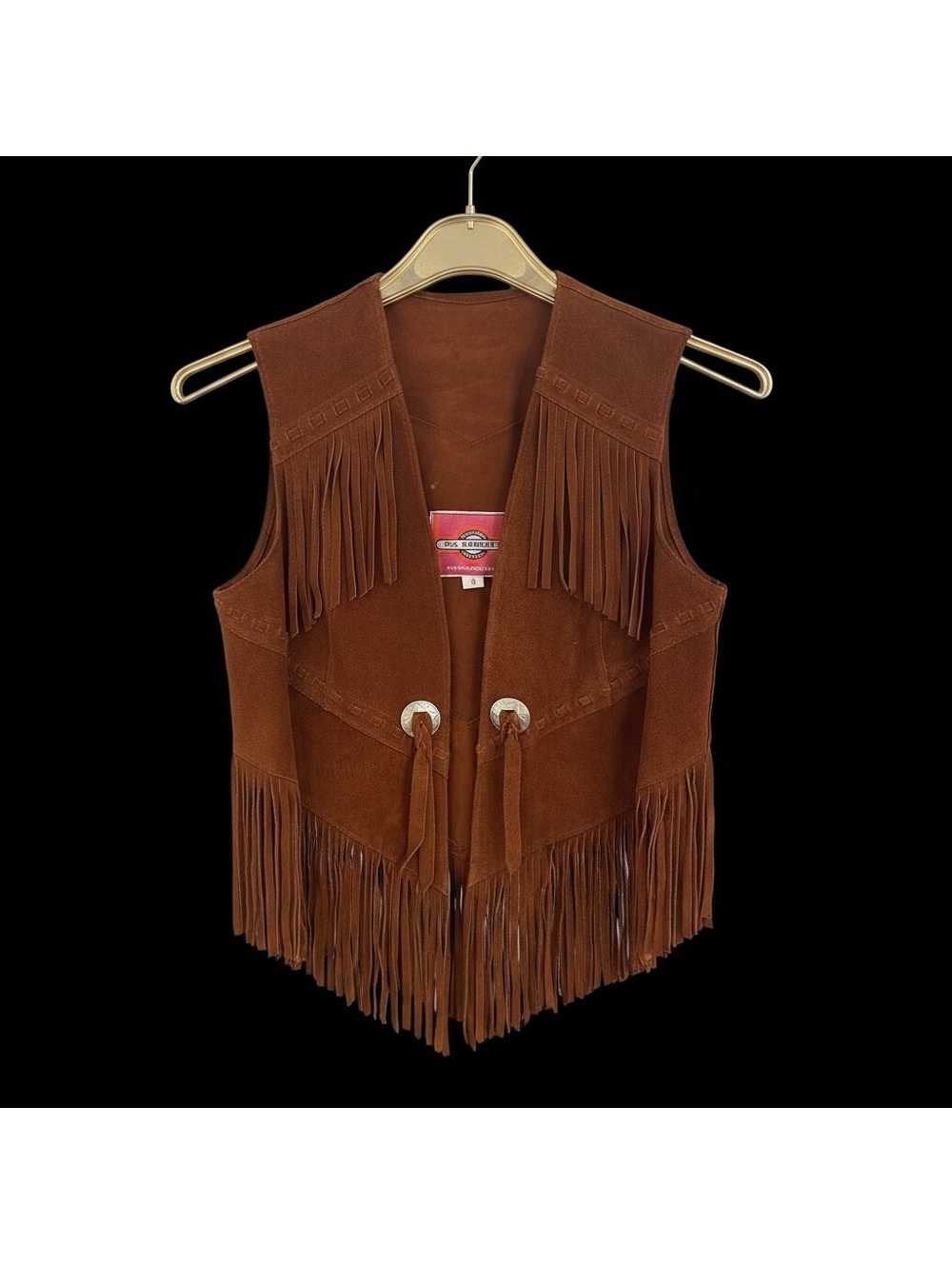 Vintage Ms. Pioneer Brown Suede Leather Fringe Vest Size 8 Western Style